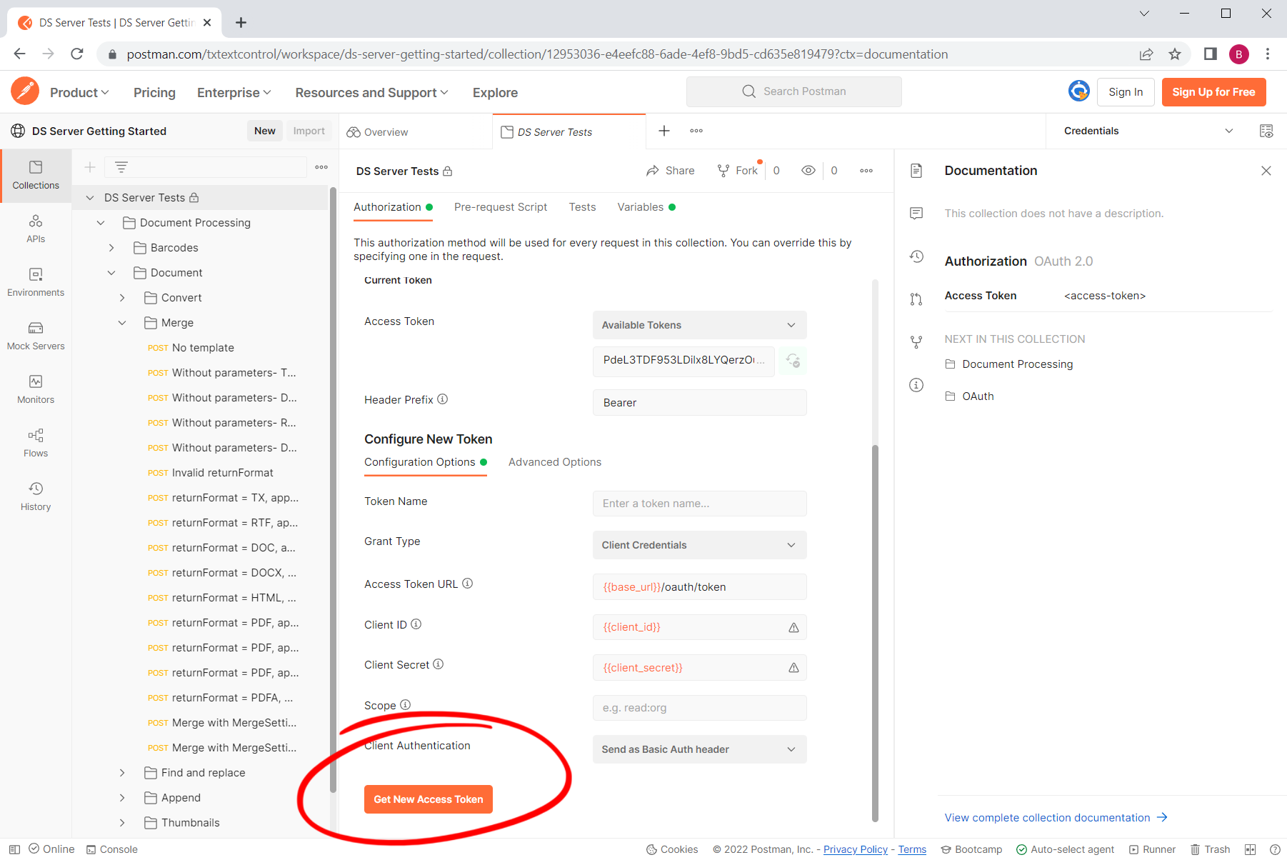 Postman Workspace for DS Server