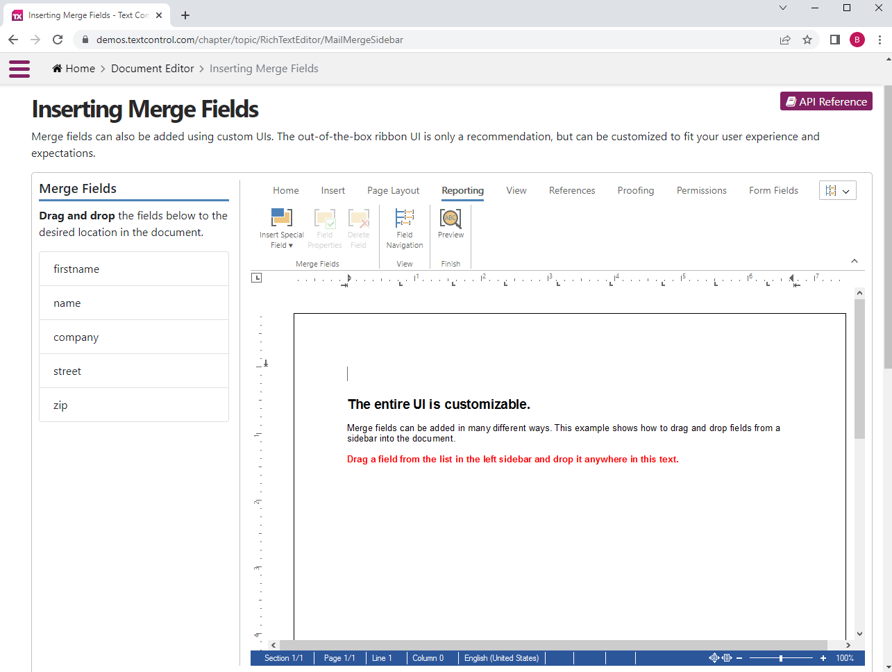 Drag and drop merge fields