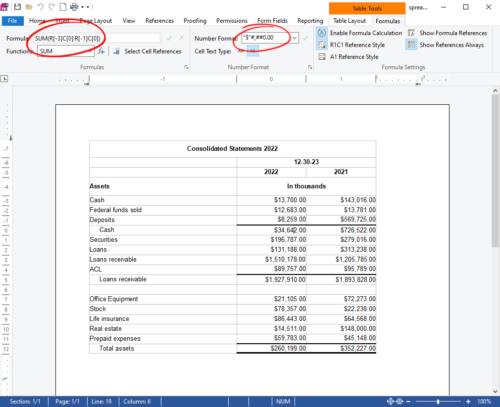 Spreadsheets in TX Text Control