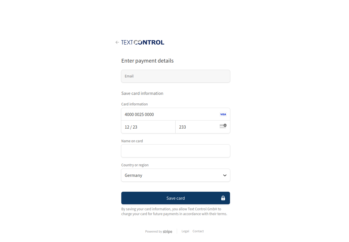 Stripe Enter Payment Details