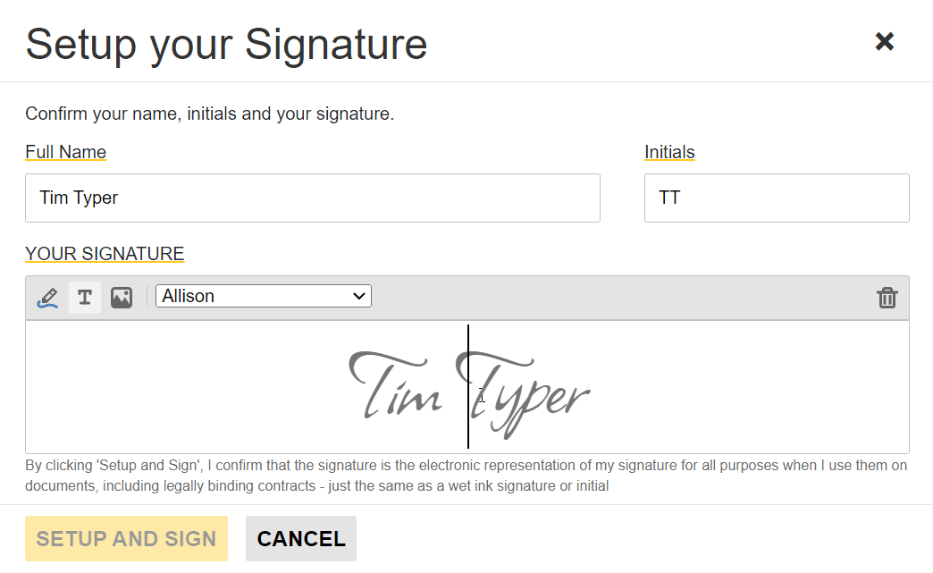 Creating signatures with TX Text Control