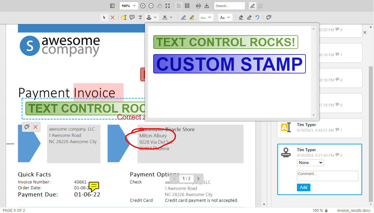 Annotations in the Document Viewer