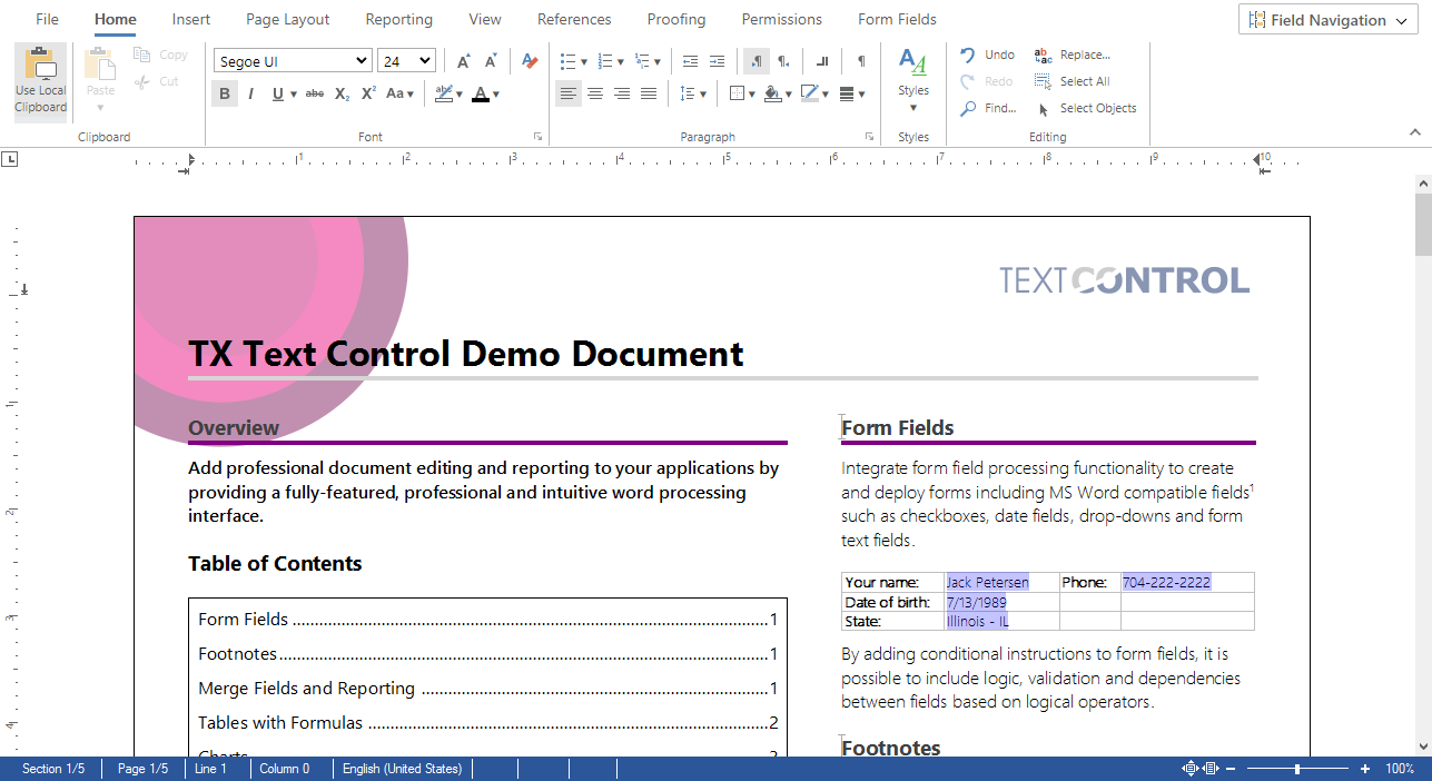 TX Text Control Document Editor