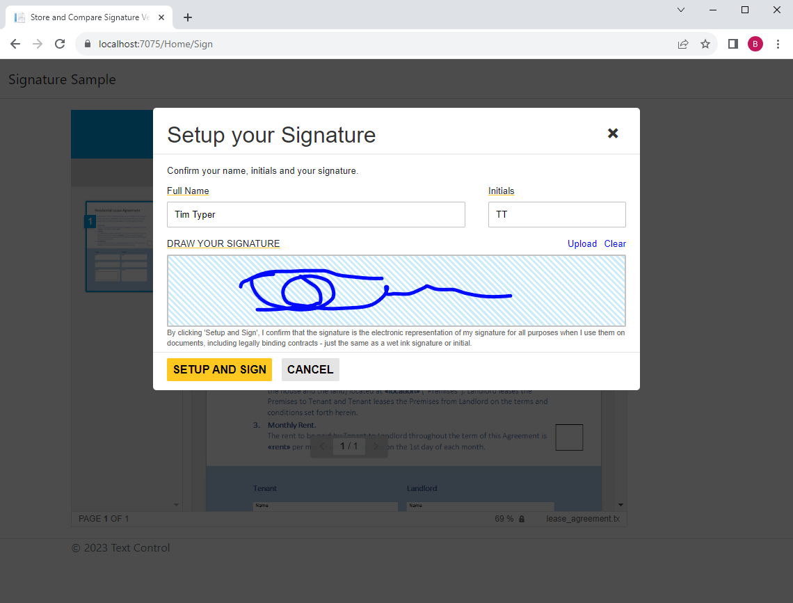 E sign validating signature hashes generated from vector data in asp