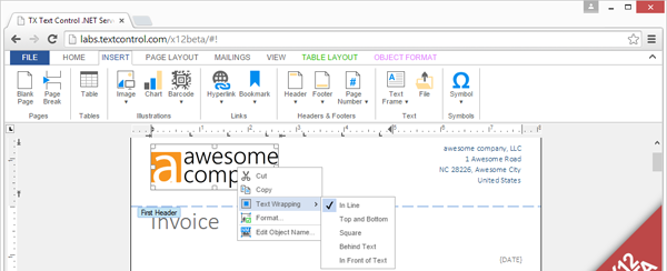 Web.TextControl X12 Beta: Live Demo online
