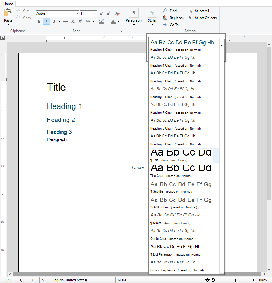 DOTX Template Styles