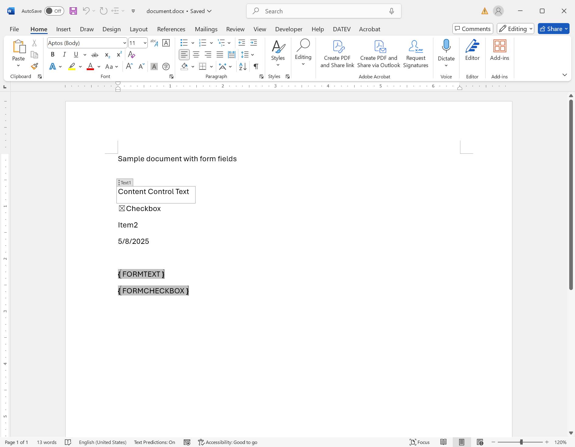 DOCX (Office Open XML) form fields in TX Text Control