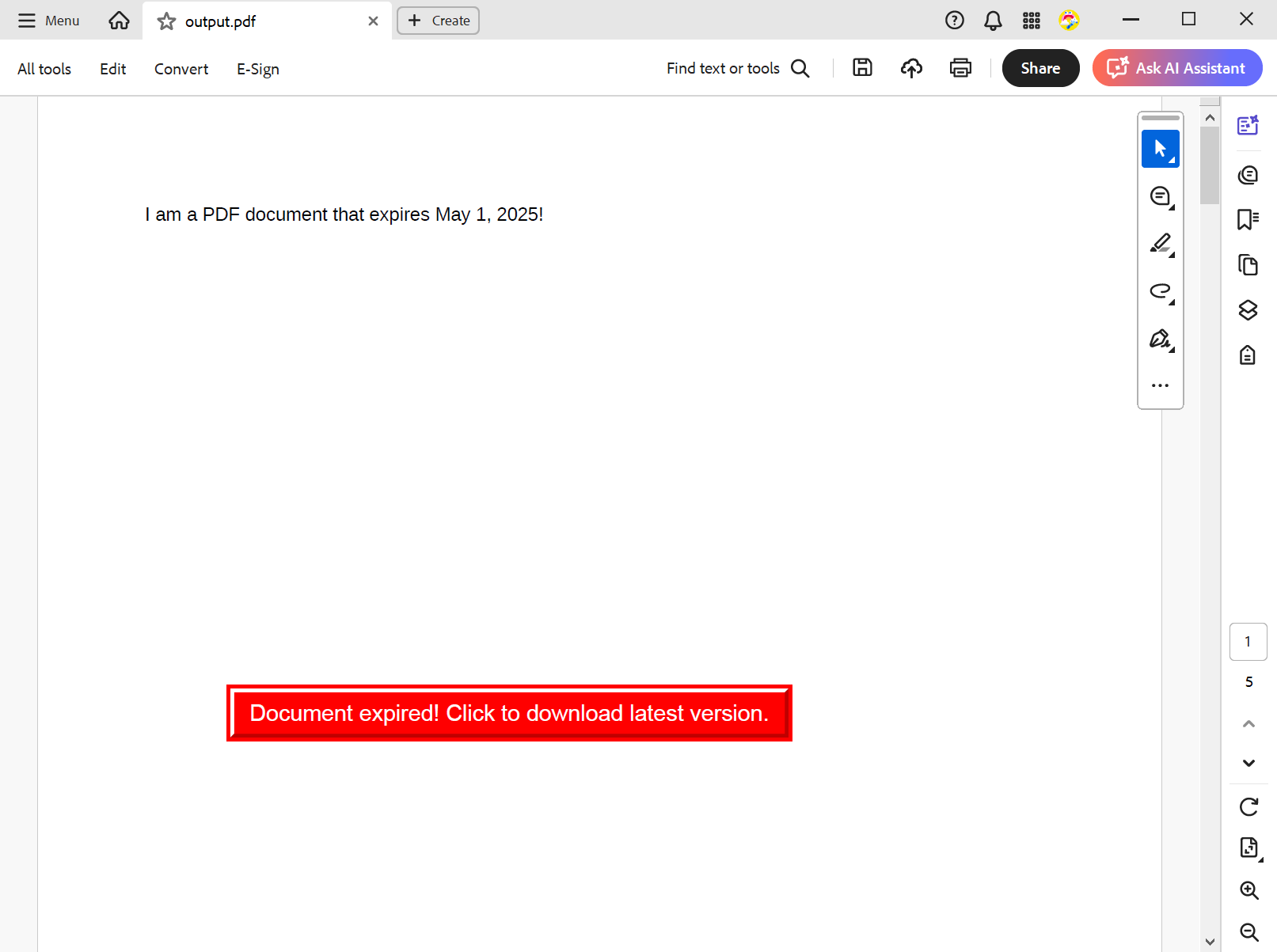 JavaScript based button in PDF documents