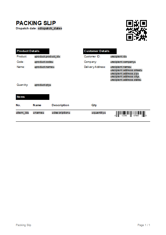 Template with QR Code Placeholder