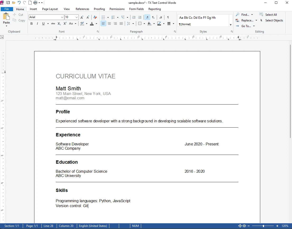 Sample DOCX document