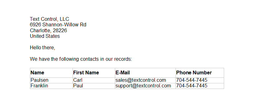 TX Text Control sample template TX Text Control sample template