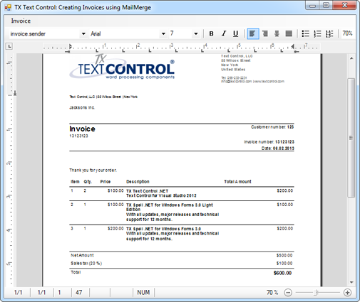 Creating Invoices using MailMerge