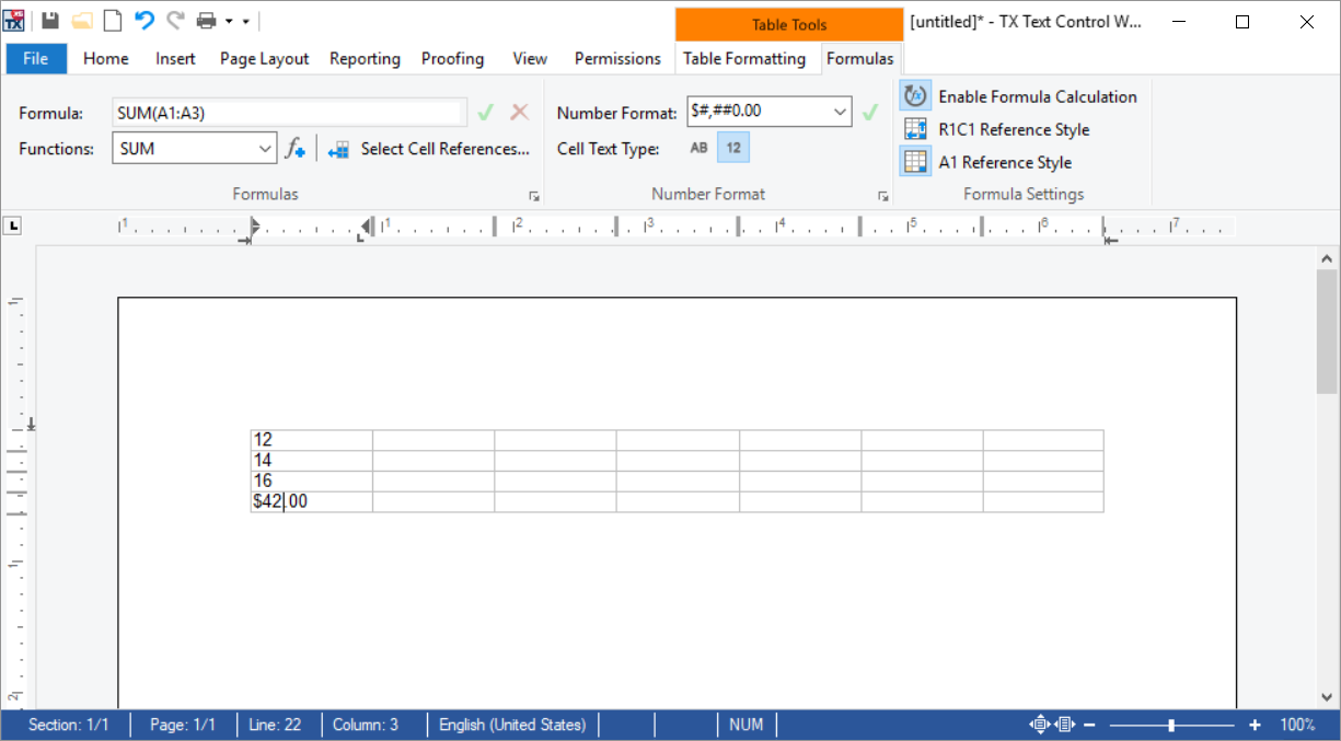 Ribbon tab formulas