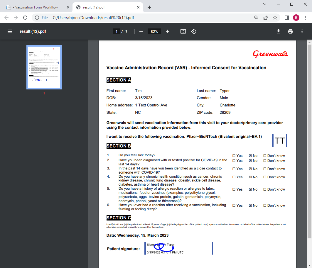 Vaccine Administration Record (VAR) Form