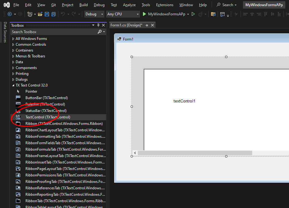 Adding TX Text Control