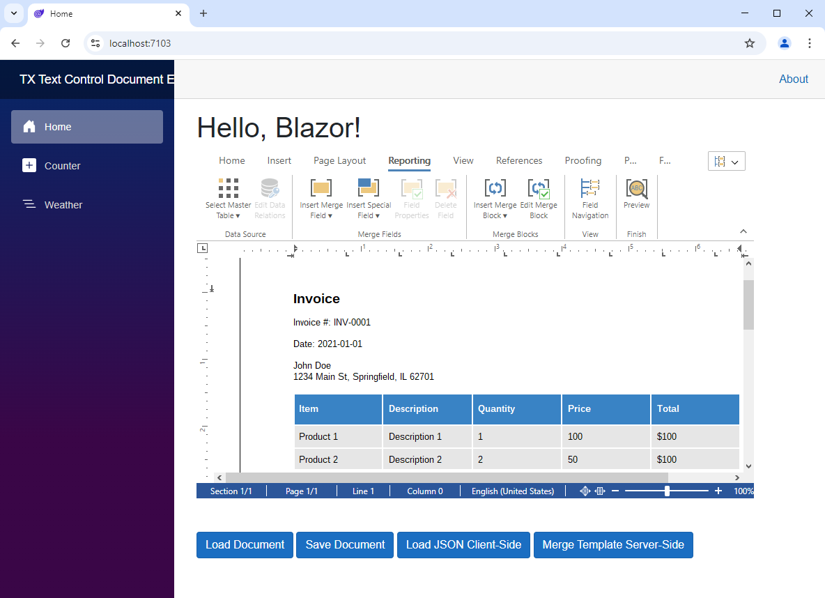 TX Text Control for Blazor TX Text Control for Blazor