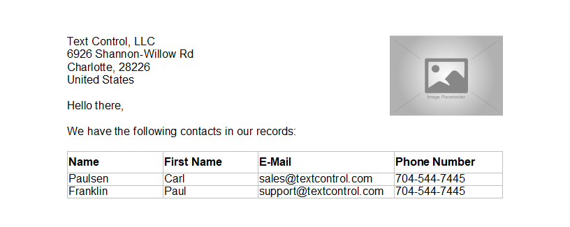TX Text Control sample template