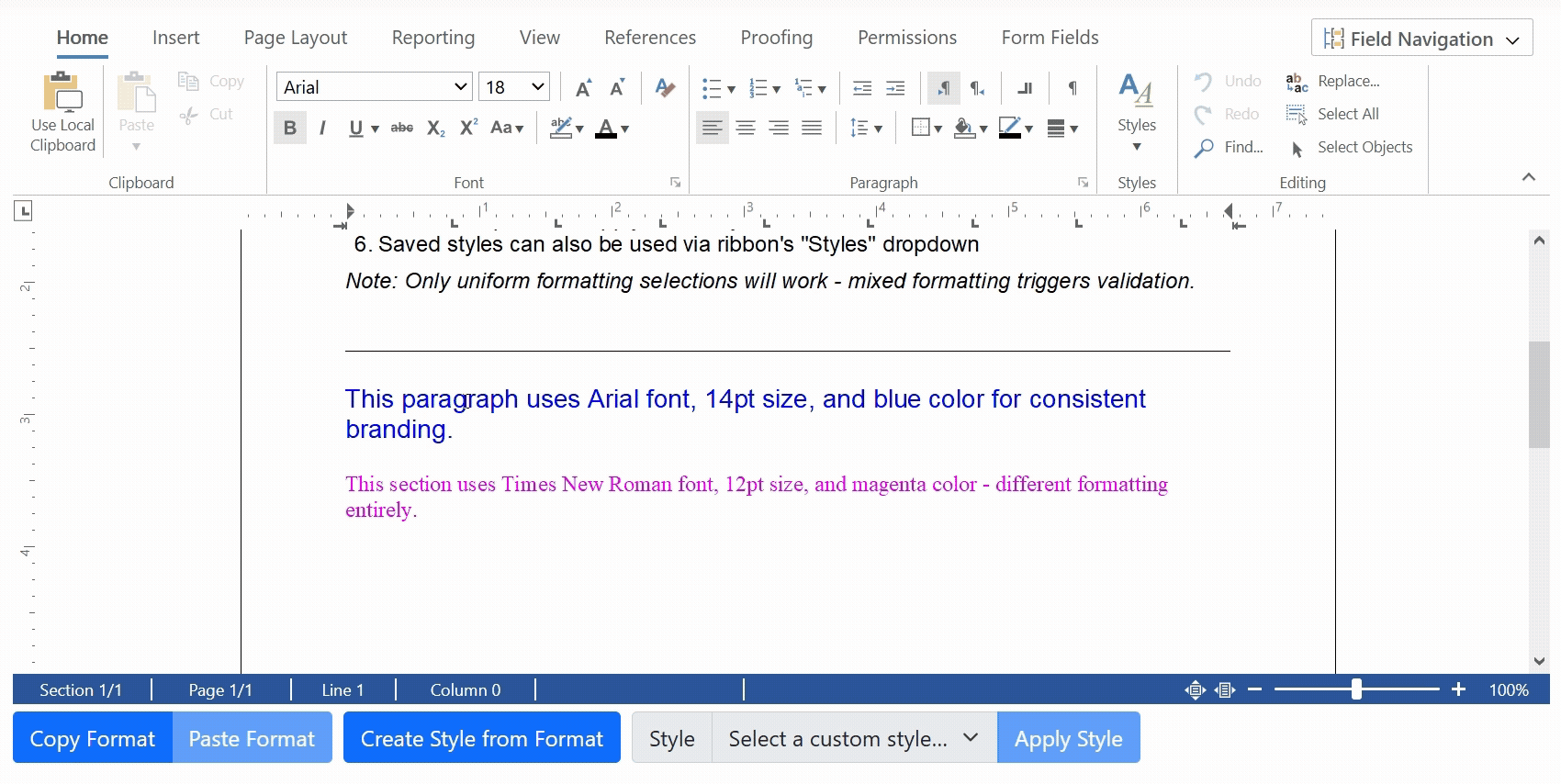 Copying and applying formatting