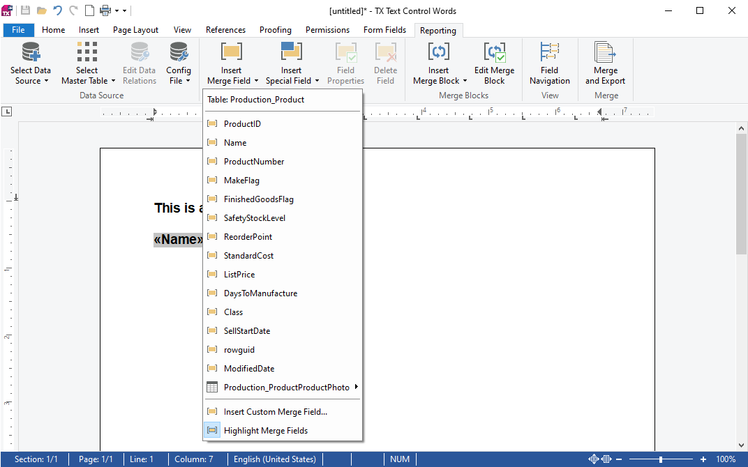Merge Fields in TX Text Control
