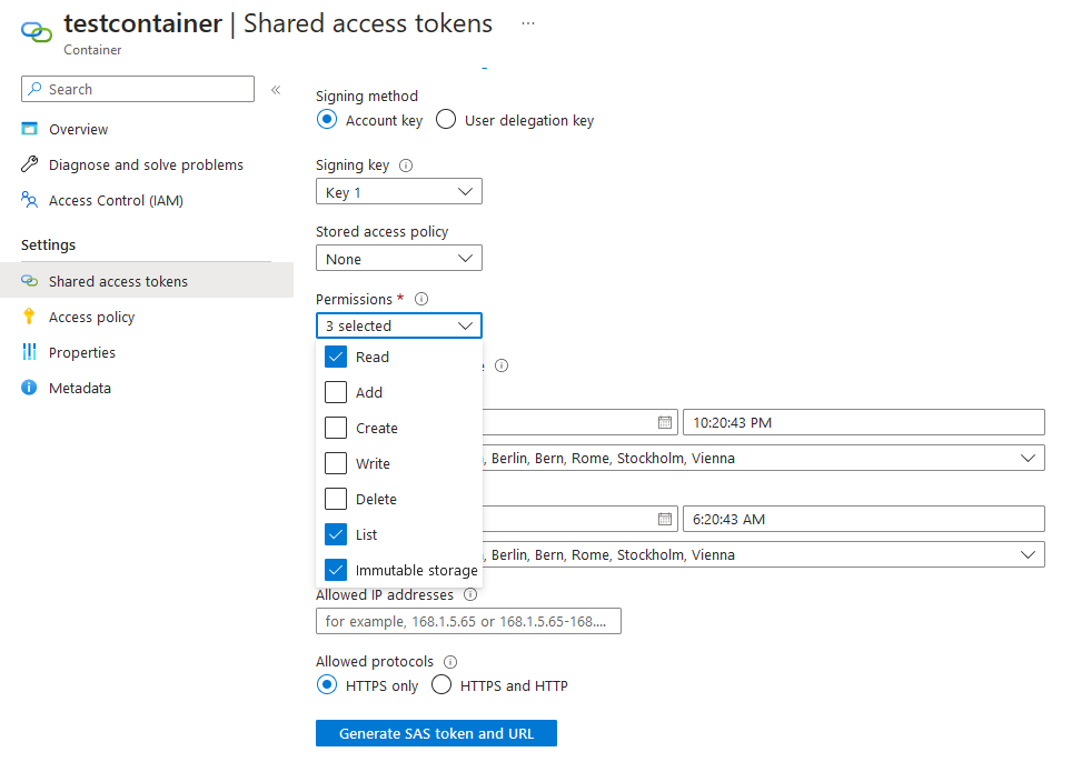 Creating SAS token