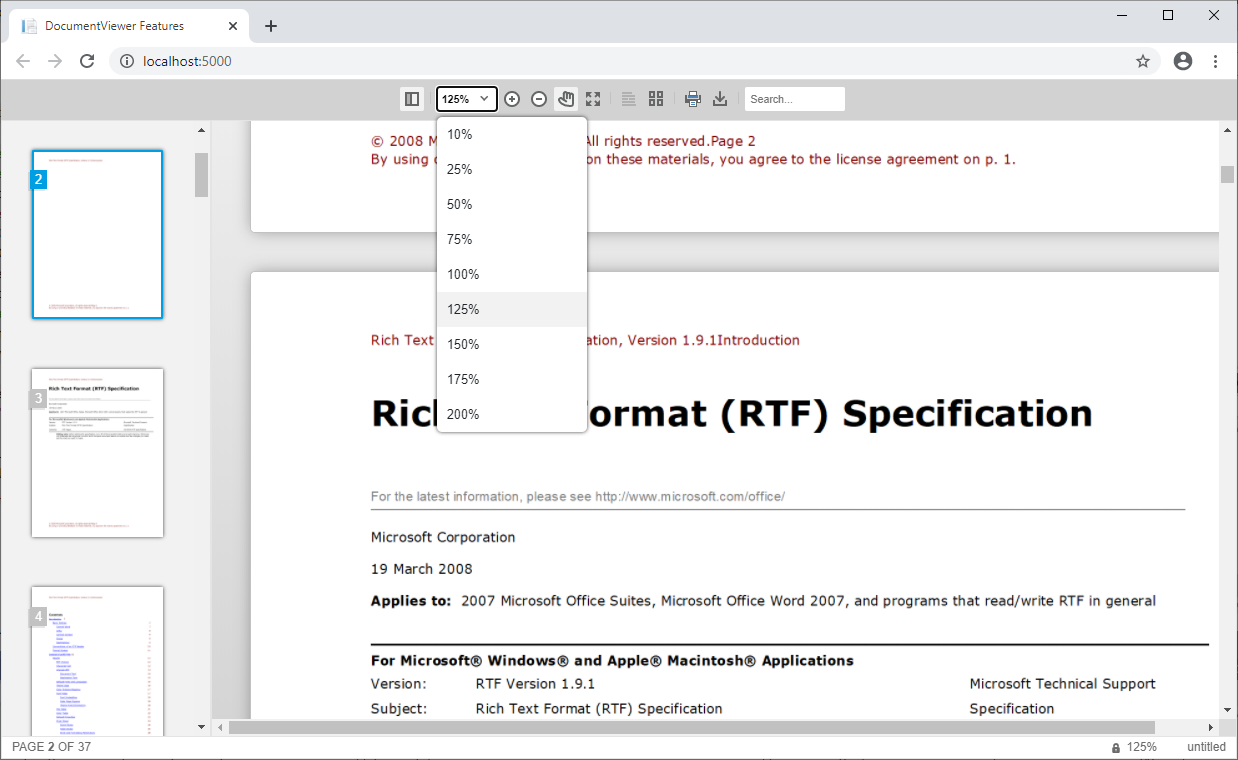 Zoom Features in TX Text Control DocumentViewer