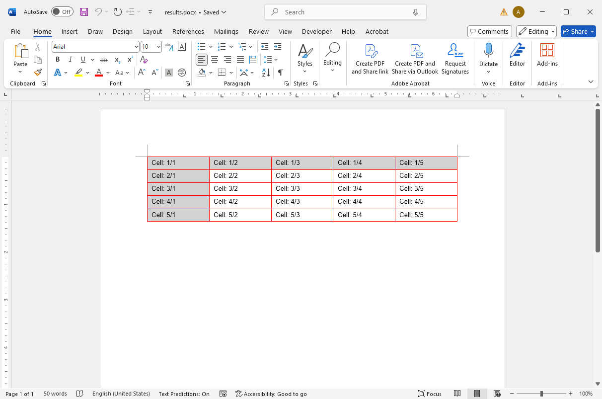Adding tables to a document