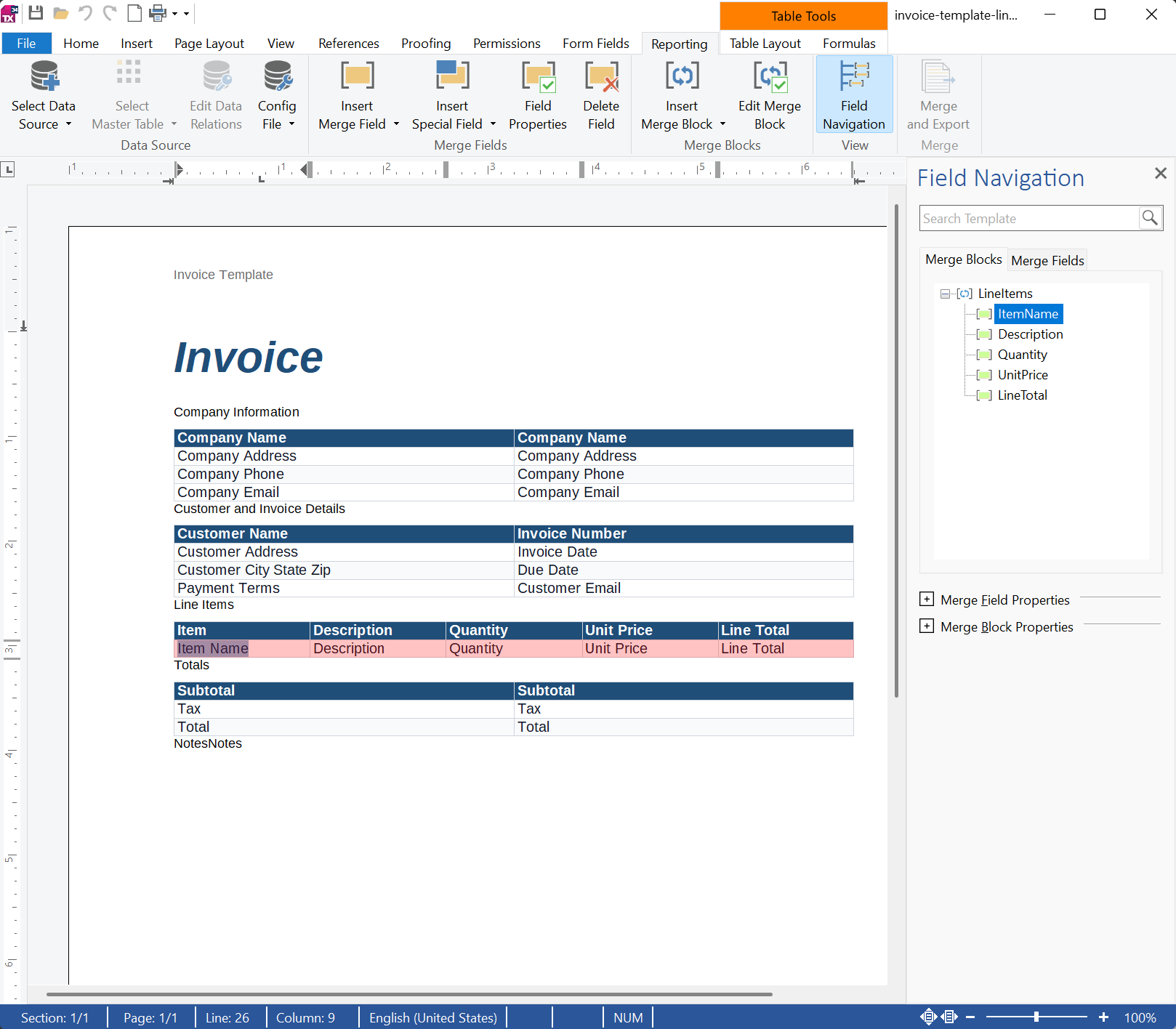 Merge Fields Example