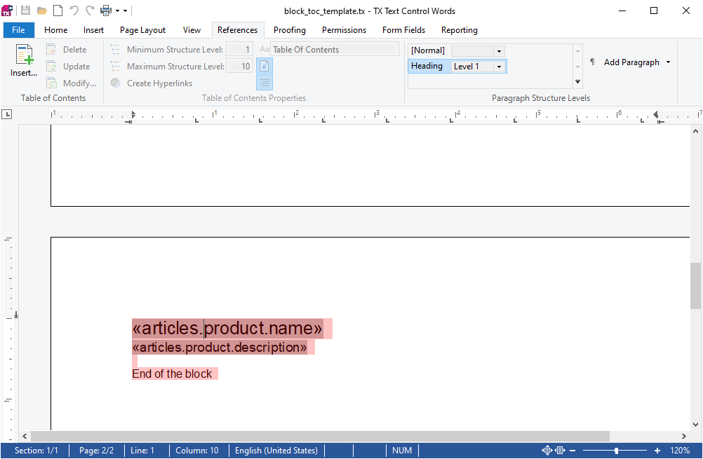TX Text Control and TOC