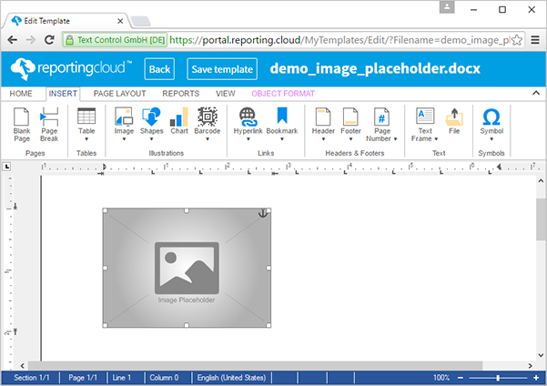 ReportingCloud: Merging images into image placeholders