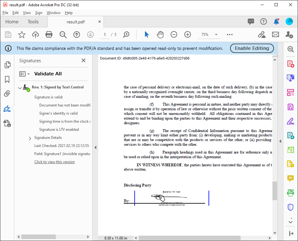 Electronic signatures in TX Text Control
