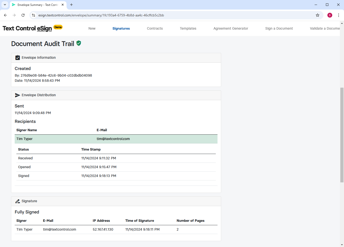 eSign Demo of TX Text Control