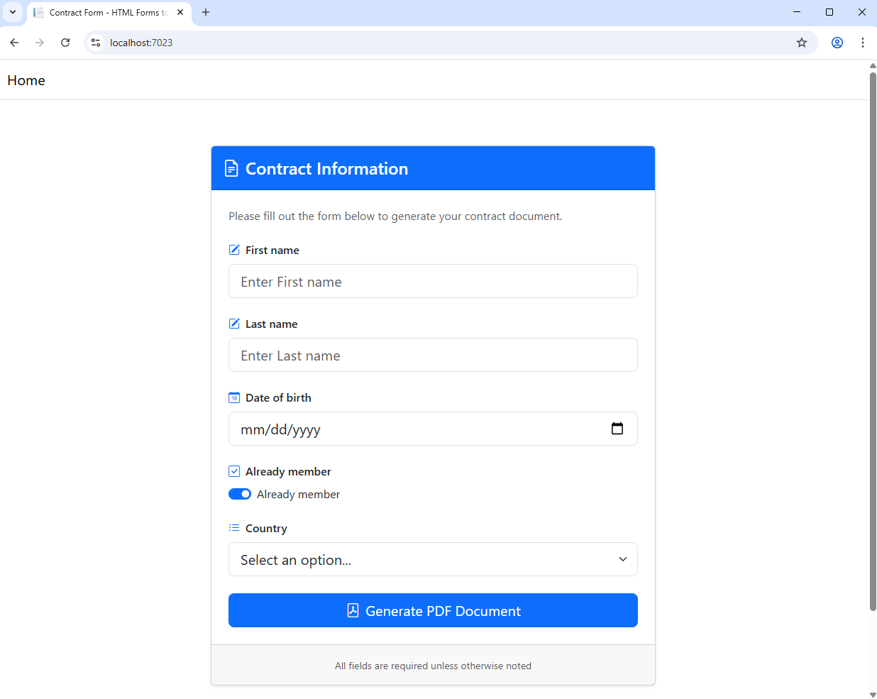 HTML Form Example