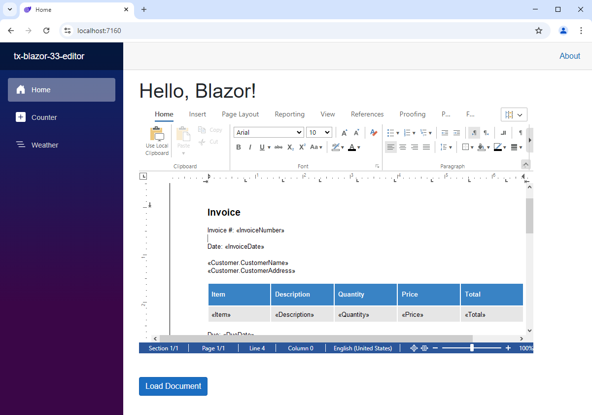 Loading documents with TX Text Control Blazor Loading documents with TX Text Control Blazor