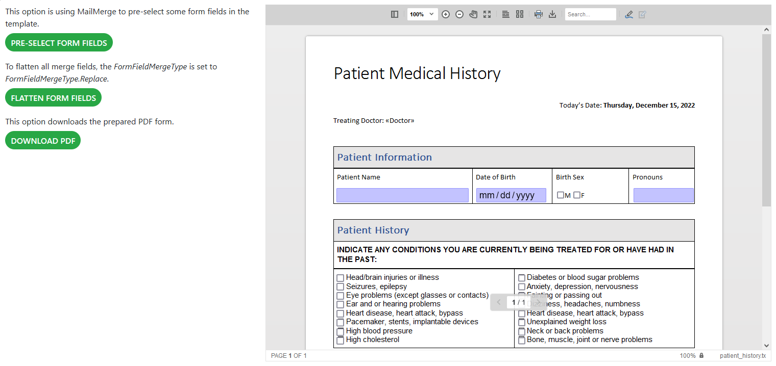 TX Text Control form