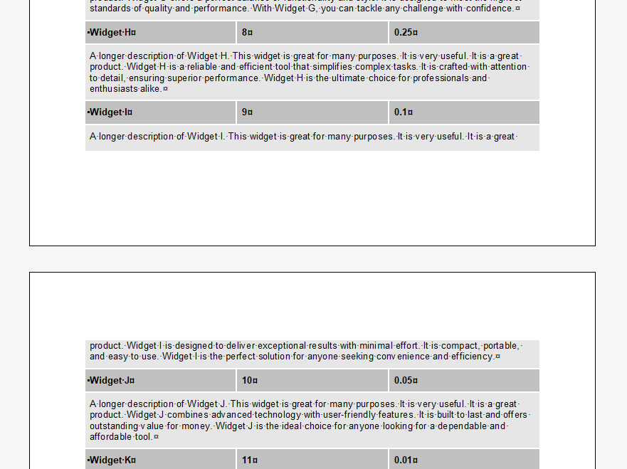 Table with keep with next setting and long text