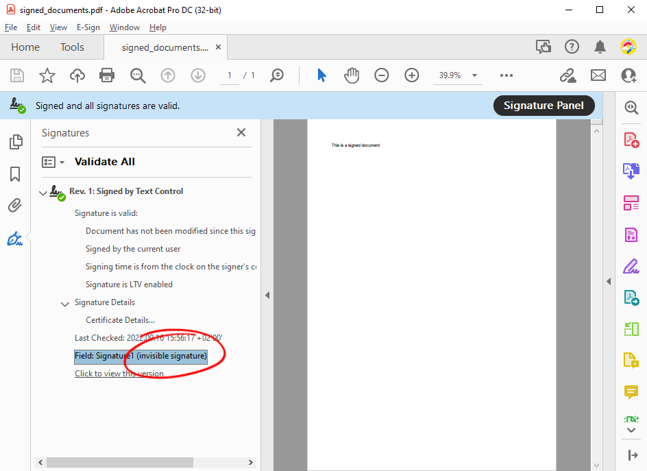 Signing a PDF document