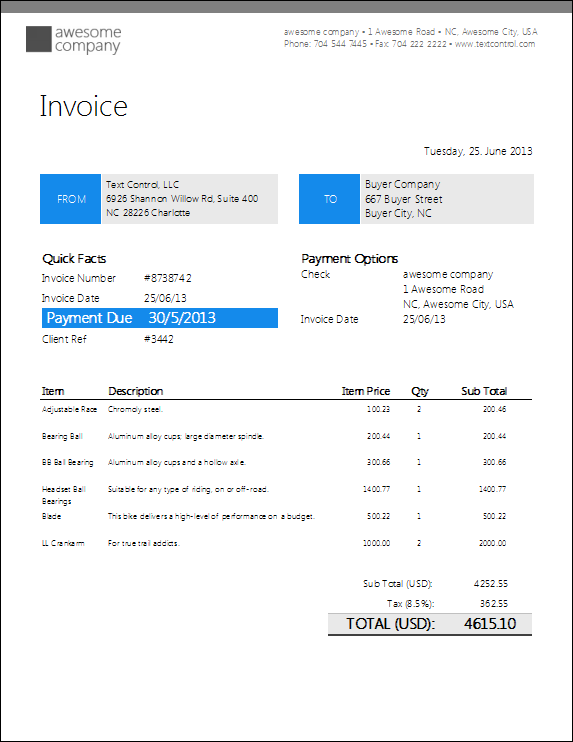 Text Control Document Server Reporting: Typical Applications
