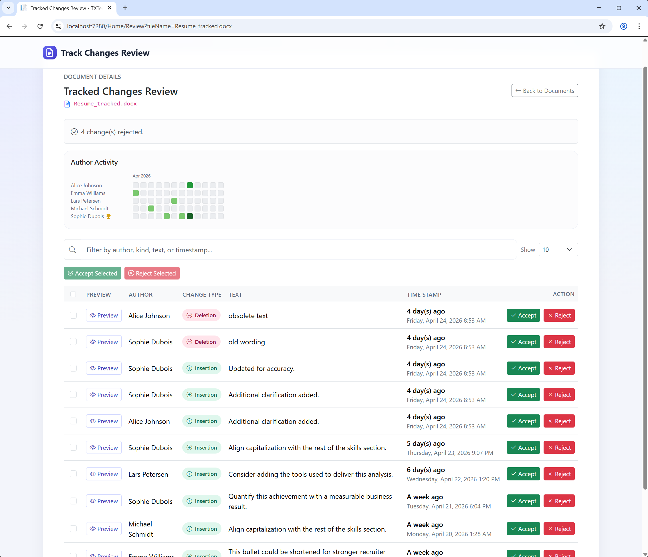 Detailed Change Review