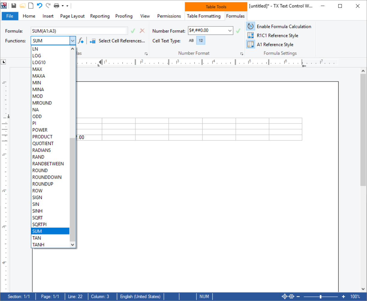 Ribbon tab formulas