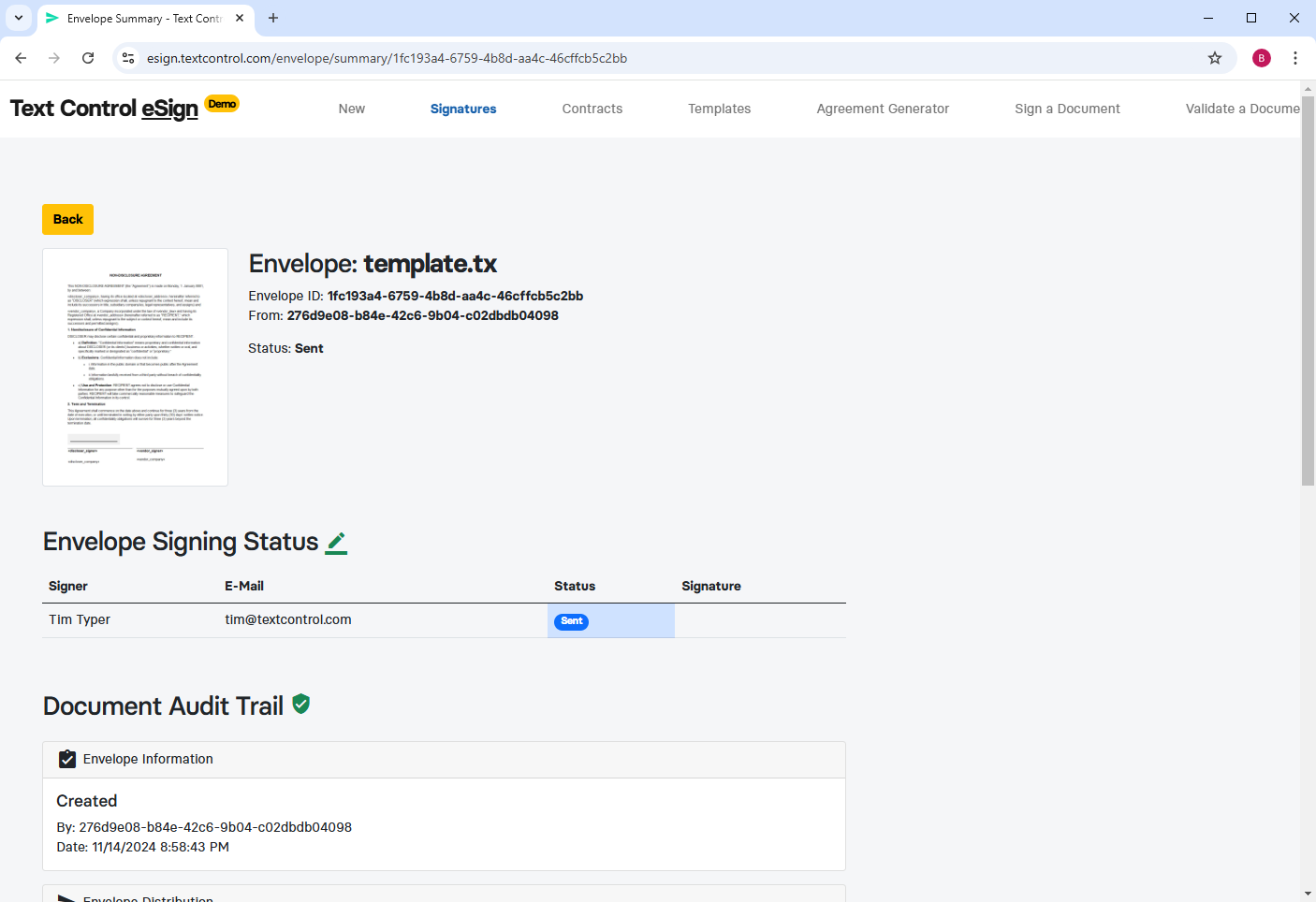 eSign Demo of TX Text Control