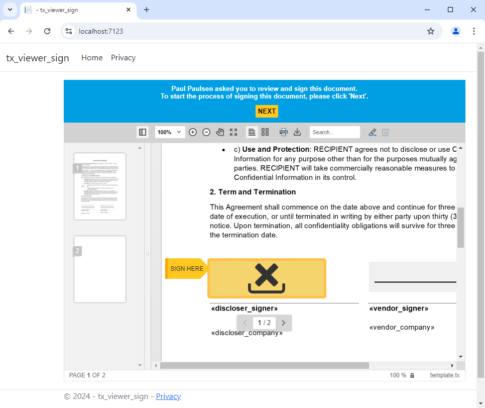 Initializing the Document Viewer with signature fields