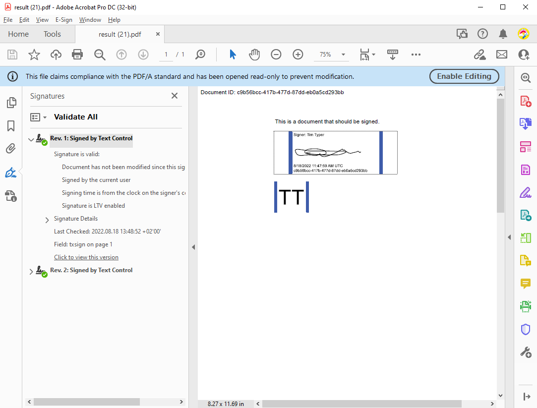 Signing documents with TX Text Control