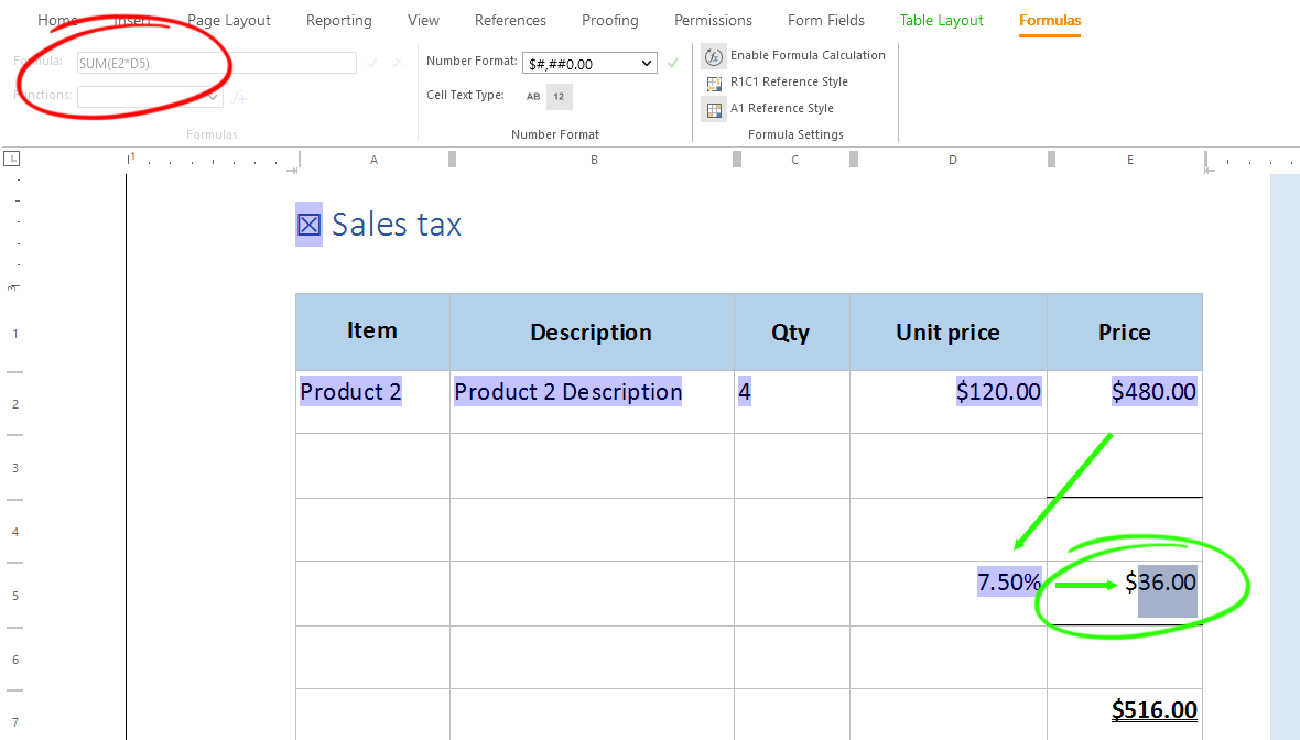 Form fields and formulas