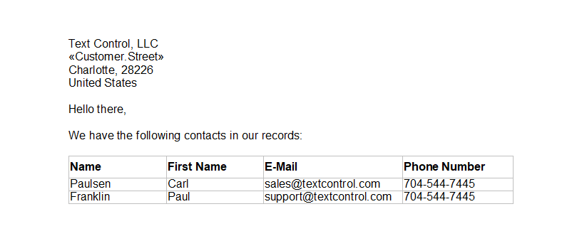 TX Text Control sample template TX Text Control sample template