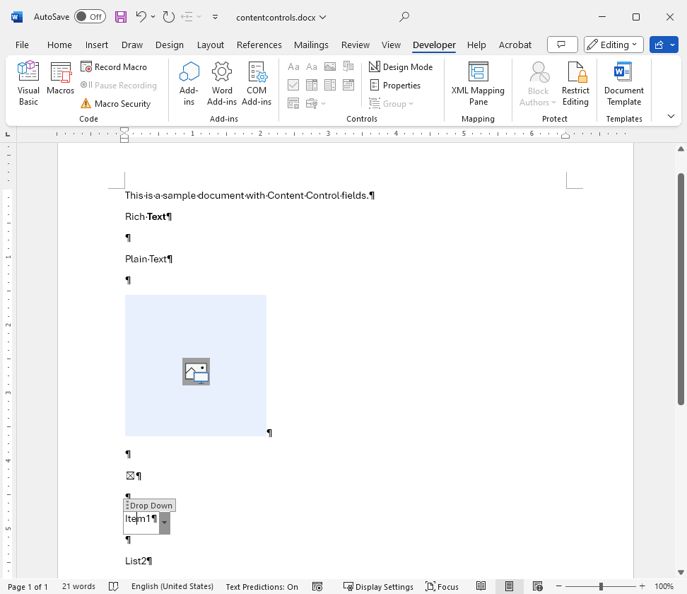 Content Controls in TX Text Control