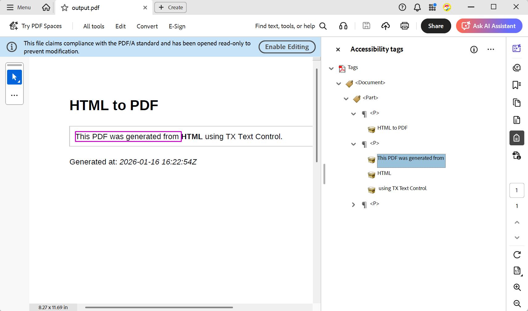 PDF/A-3a Export Output