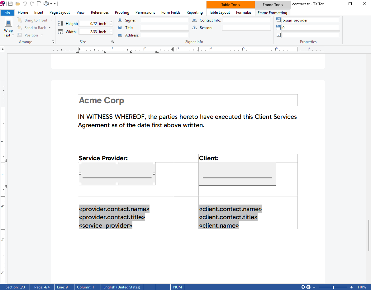 TX Text Control template with merge fields and signature boxes TX Text Control template with merge fields and signature boxes