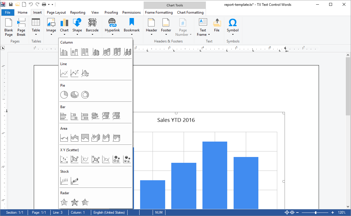 Inserting charts Inserting charts
