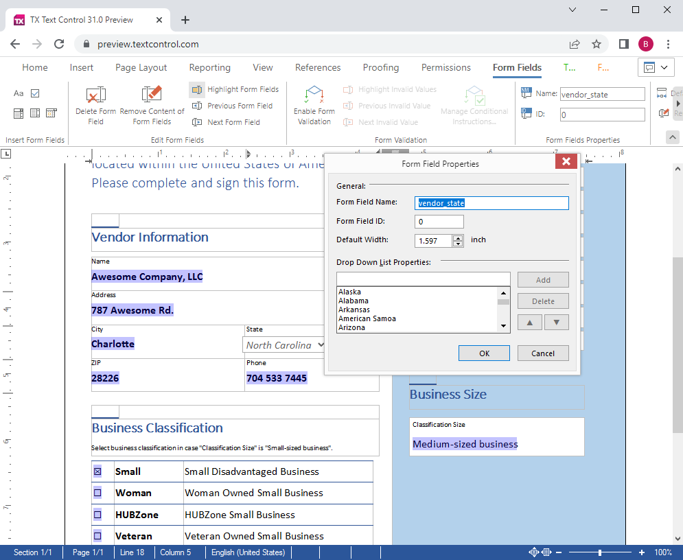 Form field dialog boxes Form field dialog boxes