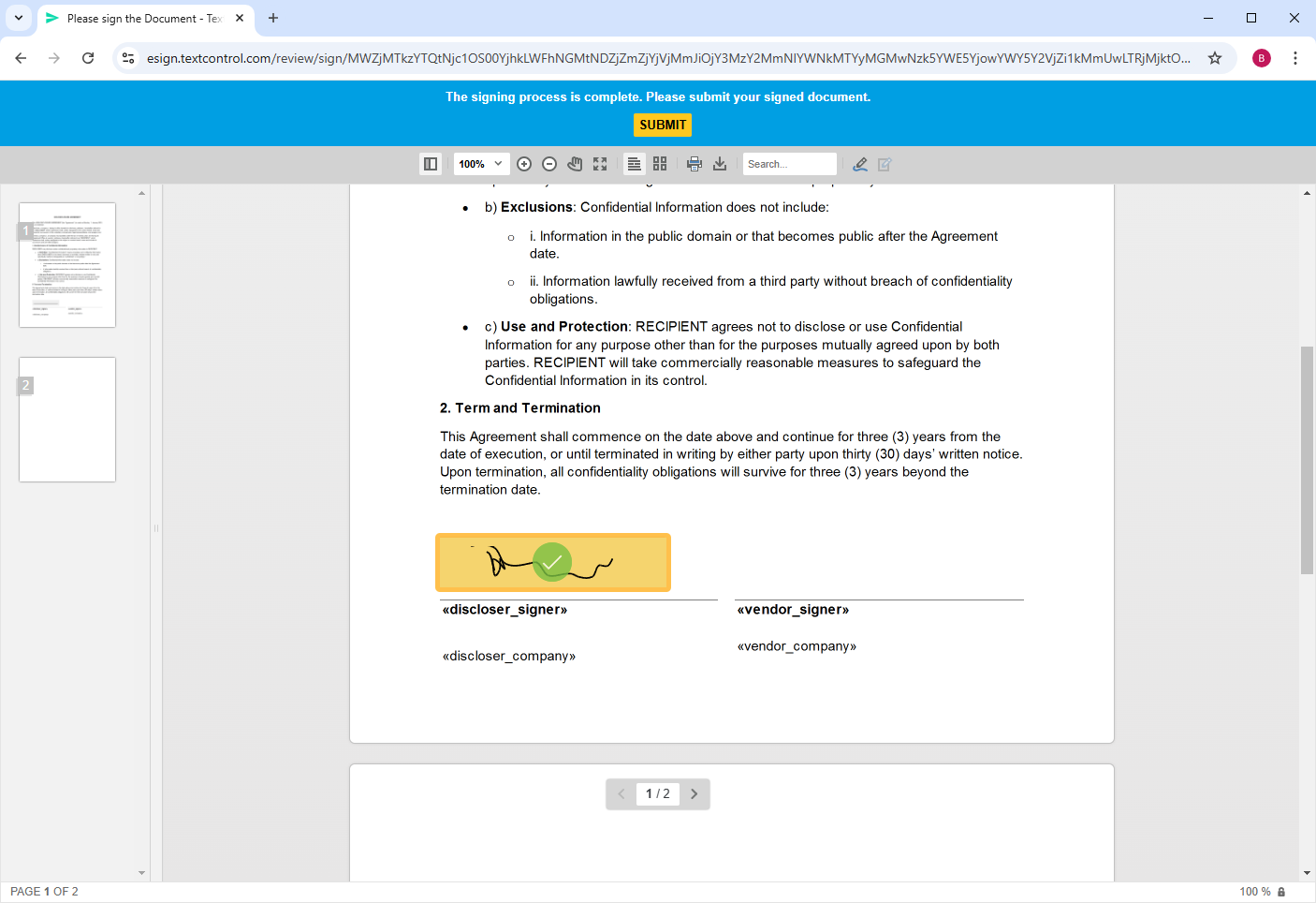 eSign Demo of TX Text Control